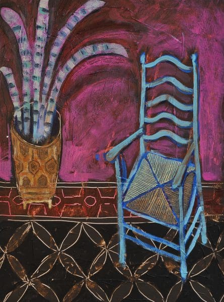 Kerry Louise Bennett, The Hall Chair and The Snake Plant, 2021, Acrylic on watercolour paper, 26.5x36cm, Janet Rady Fine Art