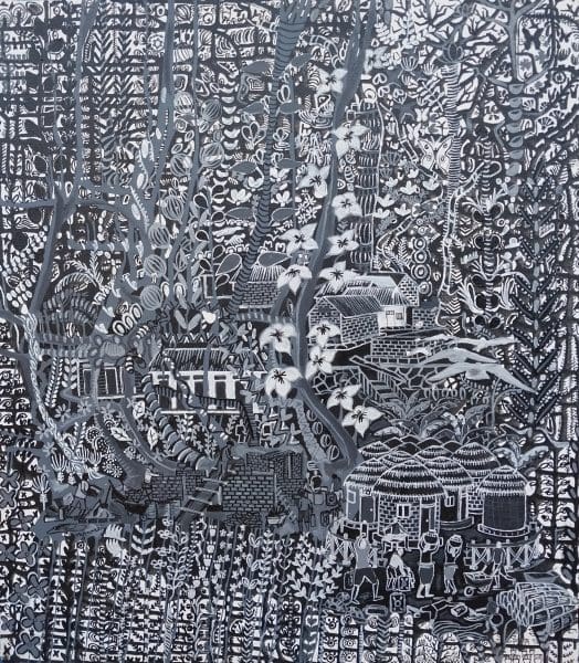 Muramuzi JohnBosco, Village of Flowers, 2022, Acrylic on canvas, 80x70cm Janet Rady Fine Art