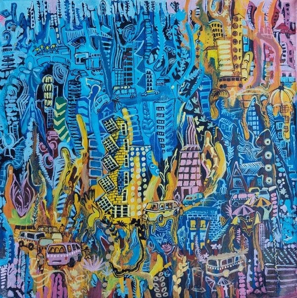 Muramuzi JohnBosco. The City Ahead, 2022, 40x40cm Janet Rady Fine Art