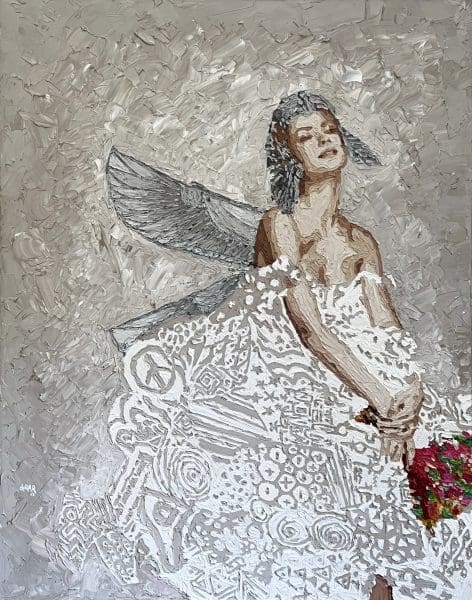 Hossam Dirar, Cleopatra With Roses, 2022, Oil on canvas, 138x110cm Janet Rady Fine Art