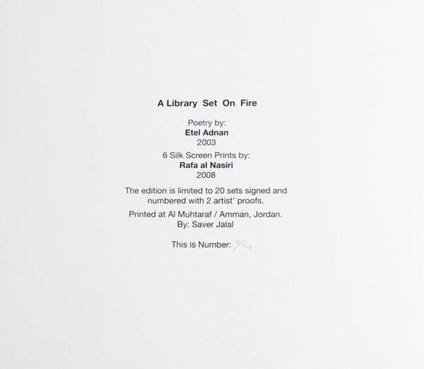 A library set on fire Portfolio (Poem by Etel Adnan), 2008